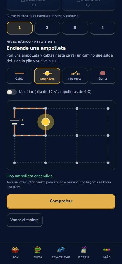 Laboratorio de circuitos con una ampolleta encendida