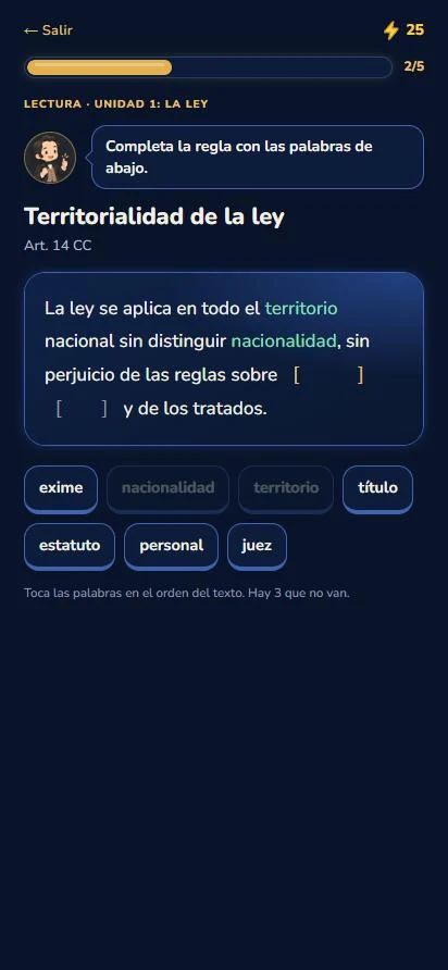 Lección: completa la regla del artículo 14 del Código Civil