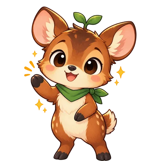 Pudi, un pudú con pañuelo verde, saluda